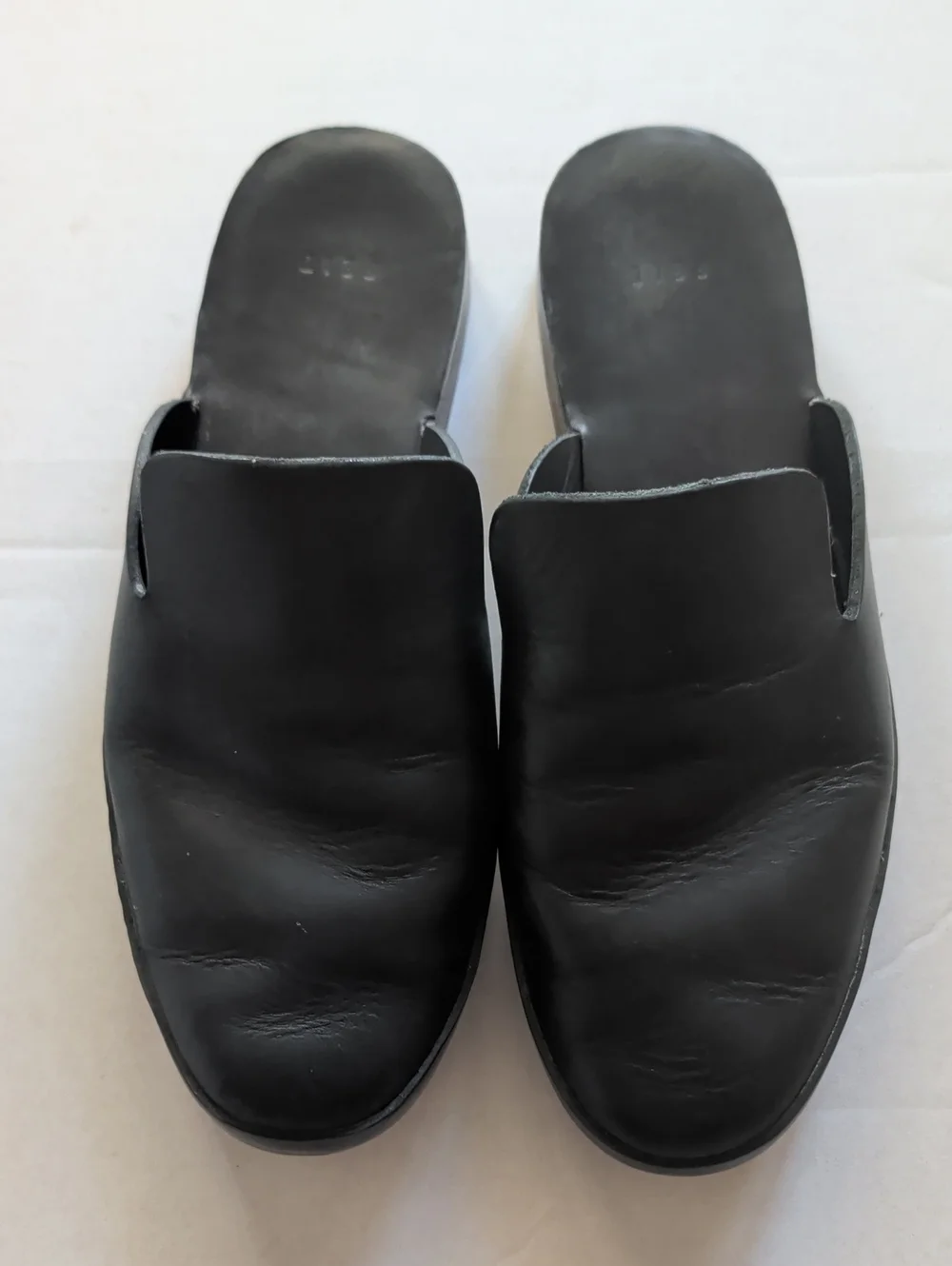FEIT Black Leather Slip-On Mule Loafers